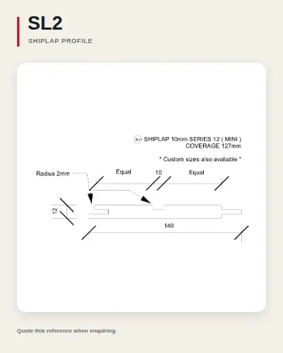 Shiplap timber board profile drawing, reference SL2.