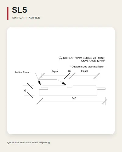 Shiplap timber board profile drawing, reference SL5.