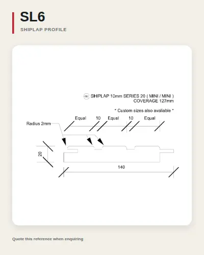 Shiplap timber board profile drawing, reference SL6.