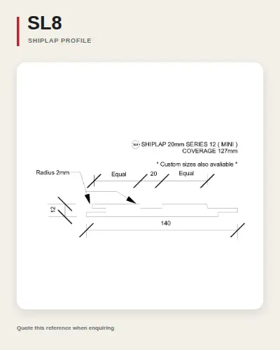 Shiplap timber board profile drawing, reference SL8.