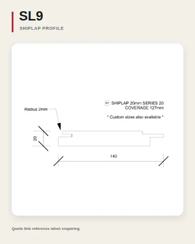 Shiplap timber board profile drawing, reference SL9.