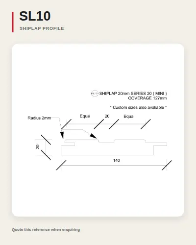 Shiplap timber board profile drawing, reference SL10.
