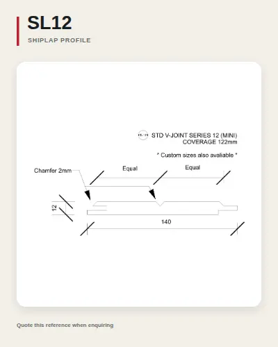 Shiplap timber board profile drawing, reference SL12.
