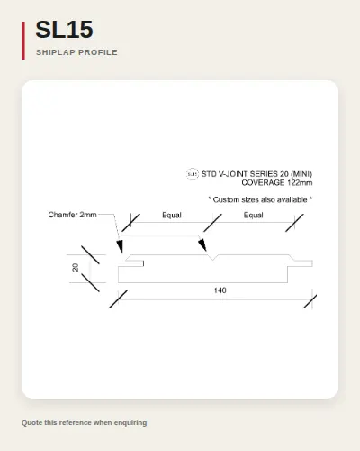 Shiplap timber board profile drawing, reference SL15.