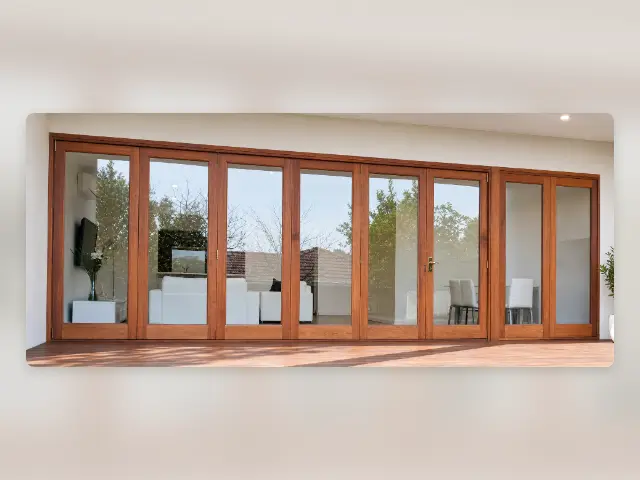 Bi-Fold Timber Door — Western Red Cedar, design reference D05.
