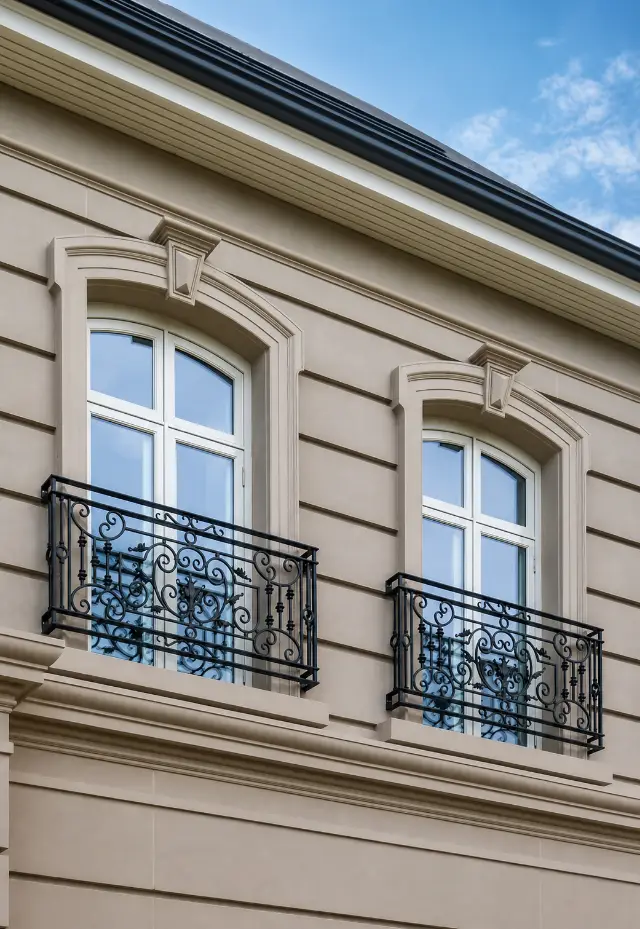 Arched timber windows manufactured for a completed residence