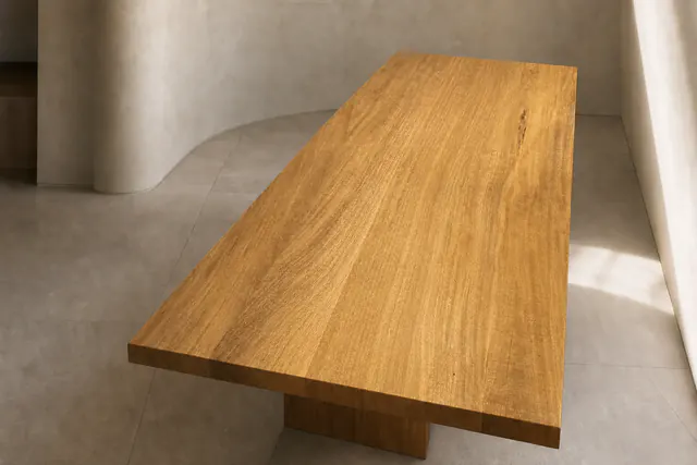 Custom solid timber table surface with continuous natural grain