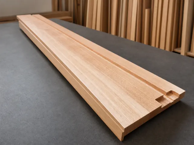 Machined solid timber benchtop components in a clean workshop