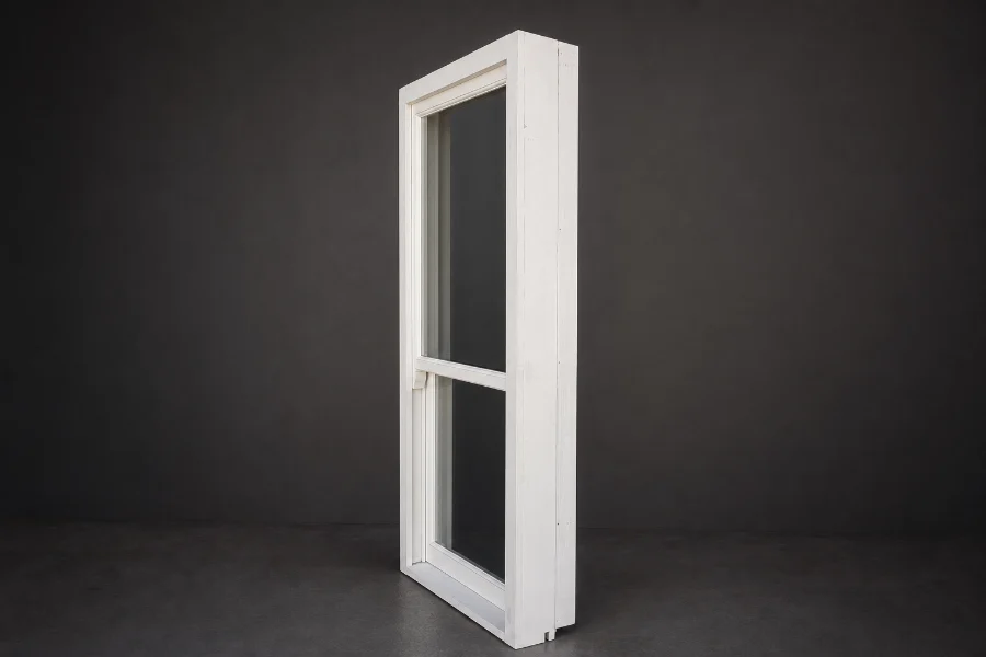 White-primed timber window assembly showing the depth of its timber reveals